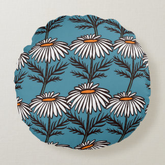 Chamomile, blue vintage cartoon pattern. round cushion