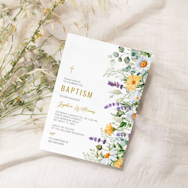 Chamomile & Eucalyptus Wildflowers Baptism Invitation (Creator Uploaded)