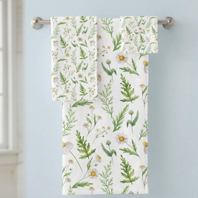 Chamomile Flower Botanical Rustic Pattern Bath Towel Set (Creator Uploaded)