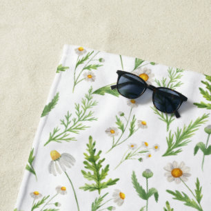 Chamomile Flower Botanical Rustic Pattern Beach Towel