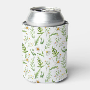 Chamomile Flower Botanical Rustic Pattern Can Cooler