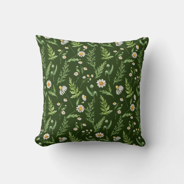 Chamomile Flower Botanical Rustic Pattern Cushion (Front)