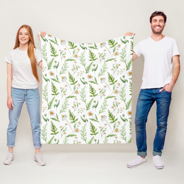Chamomile Flower Botanical Rustic Pattern Fleece Blanket (In Situ)