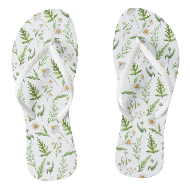 Chamomile Flower Botanical Rustic Pattern Jandals (Footbed)