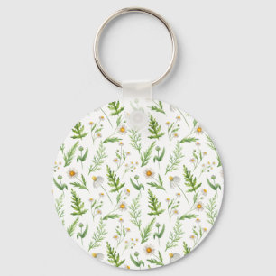 Chamomile Flower Botanical Rustic Pattern Key Ring