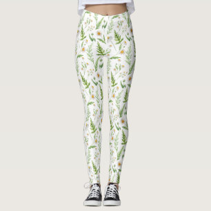 Chamomile Flower Botanical Rustic Pattern Leggings