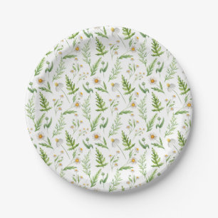 Chamomile Flower Botanical Rustic Pattern Paper Plate