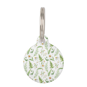 Chamomile Flower Botanical Rustic Pattern Pet Tag