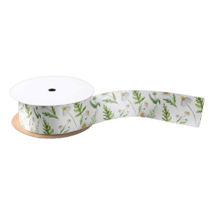 Chamomile Flower Botanical Rustic Pattern  Satin Ribbon