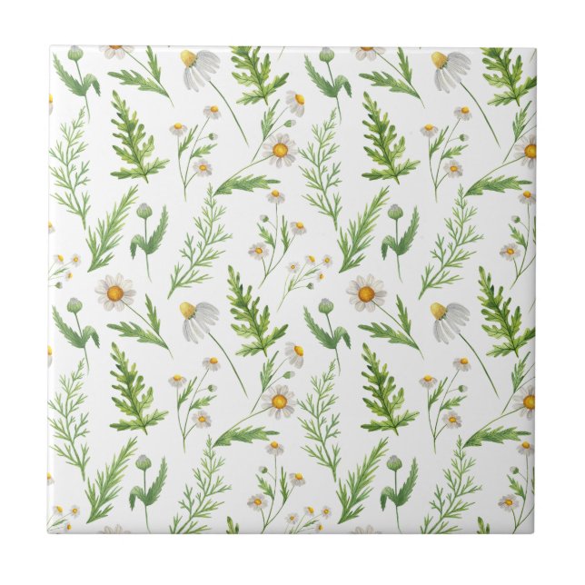 Chamomile Flower Botanical Rustic Pattern Tile (Front)
