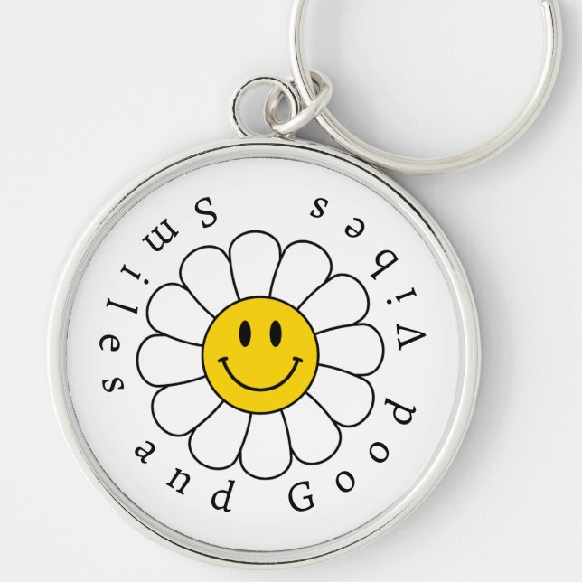 Chamomile Flower Funny Cute Trendy Floral Design Key Ring (Front)