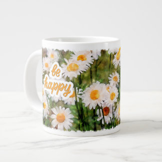 Chamomile Flower Mug, Birthday Gift  Be Happy Large Coffee Mug