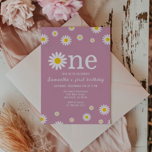 Chamomile Flower Watercolor Red First Birthday Invitation (Creator Uploaded)