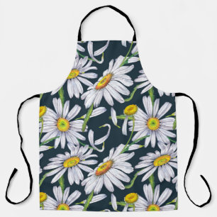 Chamomile Flowers: Dark Blue Watercolor. Apron