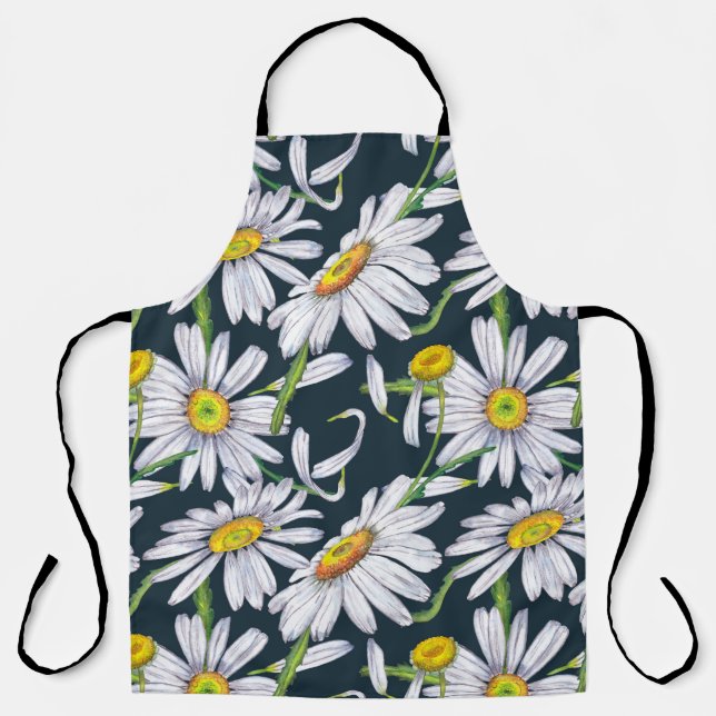 Chamomile Flowers: Dark Blue Watercolor. Apron (Front)