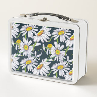 Chamomile Flowers: Dark Blue Watercolor. Metal Lunch Box