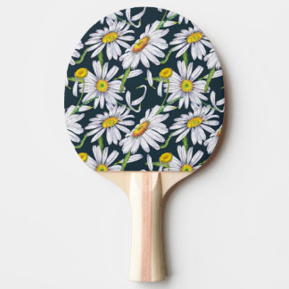 Chamomile Flowers: Dark Blue Watercolor. Ping Pong Paddle
