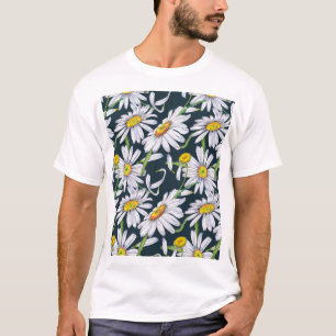 Chamomile Flowers: Dark Blue Watercolor. T-Shirt