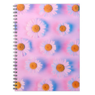 Chamomile flowers with multicolor neon light patte notebook
