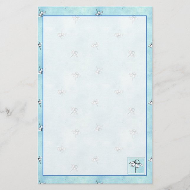 Chamomile Herbs Flower Blue Watercolor Stationery (Front)