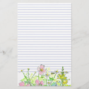 Chamomile Snapdragons Wildflowers Honey Bee Lined Stationery