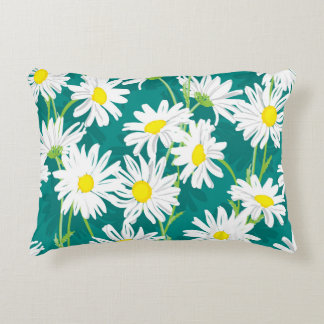 Chamomile Turquoise: Floral Seamless Illustration. Decorative Cushion