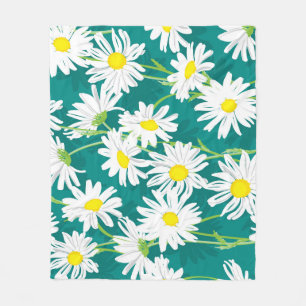 Chamomile Turquoise: Floral Seamless Illustration. Fleece Blanket