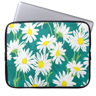 Chamomile Turquoise: Floral Seamless Illustration. Laptop Sleeve