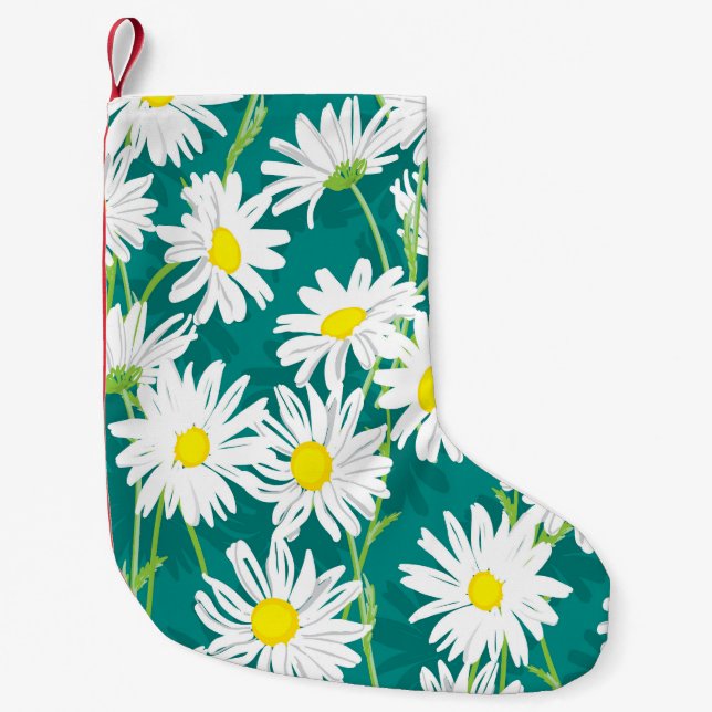 Chamomile Turquoise: Floral Seamless Illustration. Small Christmas Stocking (Front)