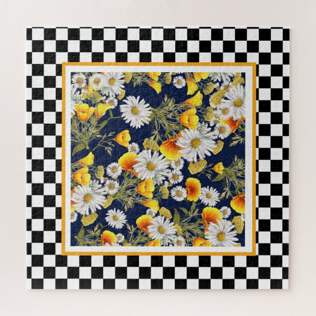 Chamomiles and Poppies Chequerboard Jigsaw Puzzle (Horizontal)