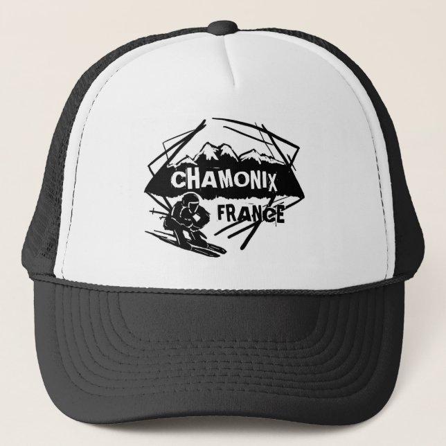Chamonix France black white ski logo art hat (Front)