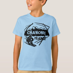Chamonix France boys blue ski logo art tee