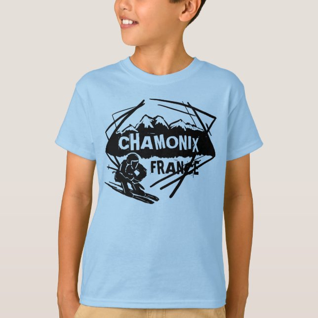 Chamonix France boys blue ski logo art tee (Front)