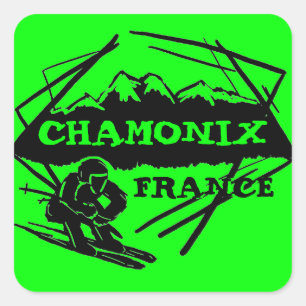 Chamonix France bright green ski logo art stickers