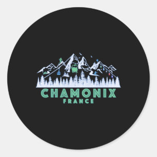 Chamonix France Illustration Snow Ski Classic Round Sticker