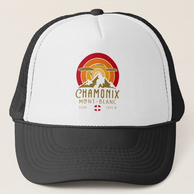 Chamonix France Mont Blanc French Alps Skiing Trucker Hat (Front)