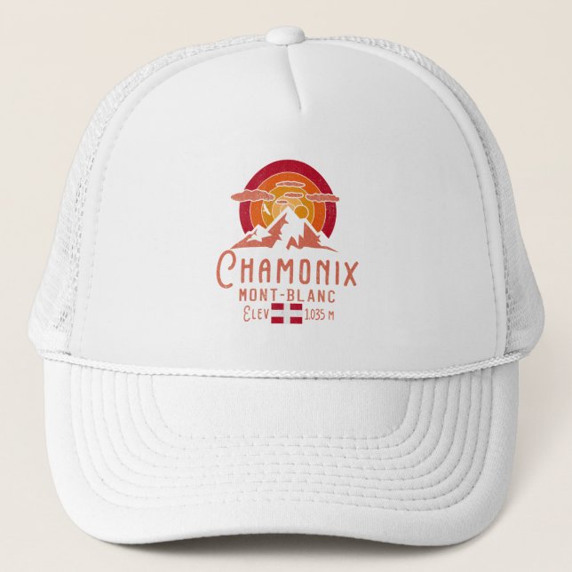 Chamonix France Mont Blanc French Alps Skiing Trucker Hat (Front)