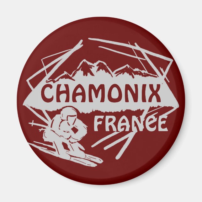 Chamonix France red ski logo art magnet (Front)