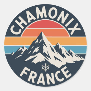 Chamonix France Retro Mountain Badge Classic Round Sticker