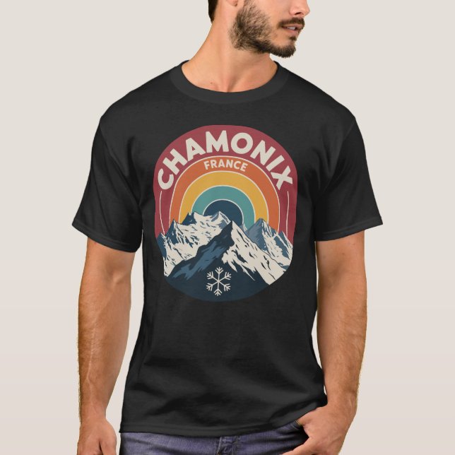Chamonix France Retro Mountain Sunset T-Shirt (Front)