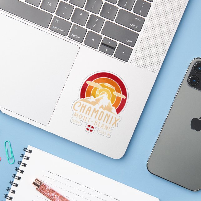 Chamonix France Retro Sunset Skiing Souvenirs 80s (Laptop w/ iPhone)