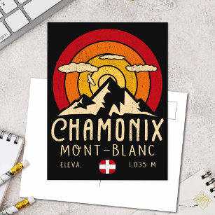 Chamonix France Retro Sunset Skiing Souvenirs 80s Postcard