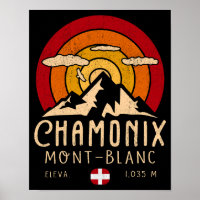 Chamonix France Retro Sunset Skiing Souvenirs 80s