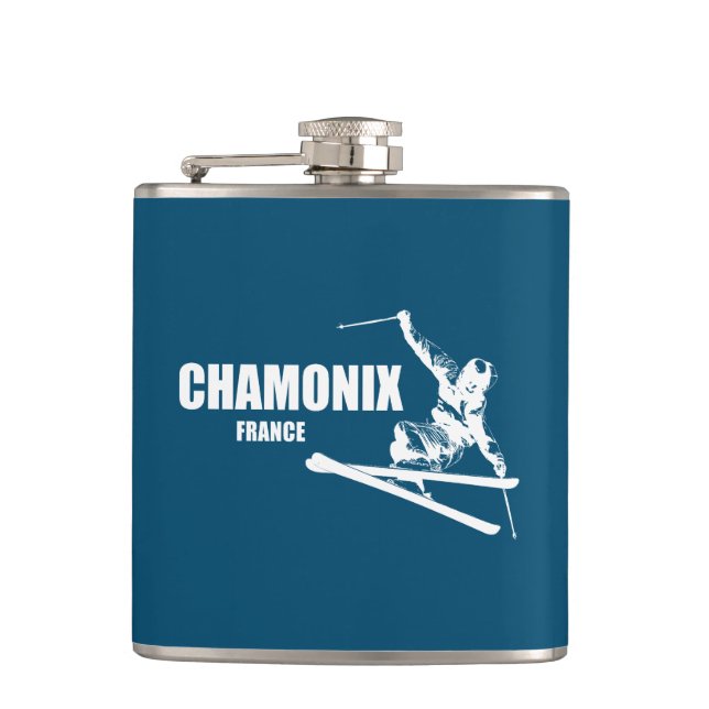 Chamonix France Skier Hip Flask (Front)