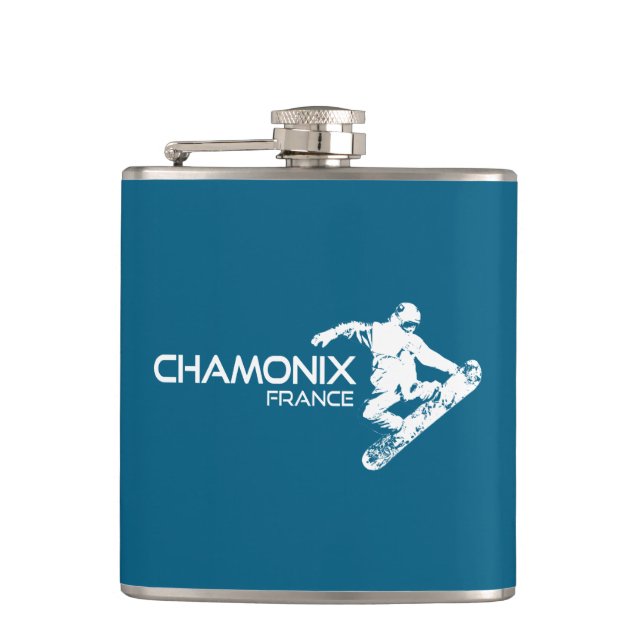 Chamonix France Snowboarder Hip Flask (Front)