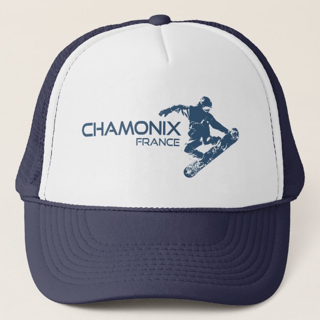 Chamonix France Snowboarder Trucker Hat (Front)