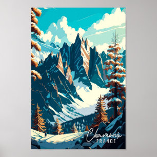 Chamonix France vintage travel art illustration Poster