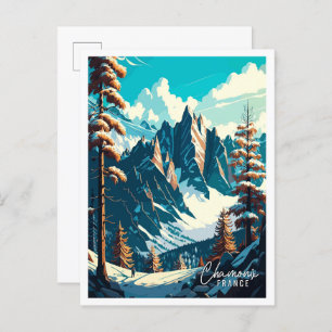Chamonix France vintage travel illustration Postcard
