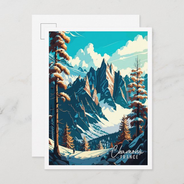 Chamonix France vintage travel illustration Postcard (Front/Back)