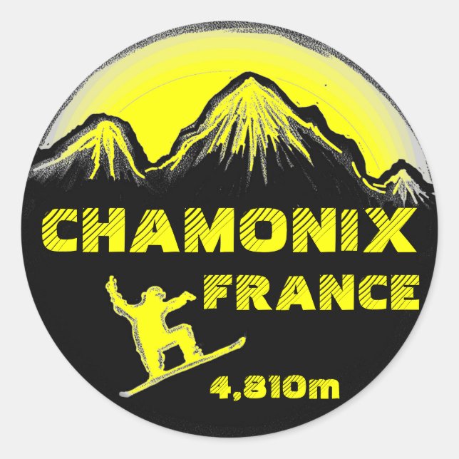 Chamonix France yellow snowboard art stickers (Front)